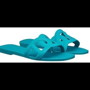 Hermès Blue Turquoise Color Rubber Sandals
